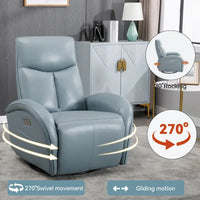 Fauteuil Inclinable Électrique en Cuir Véritable Bleu avec Pivot et Chargement USB