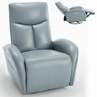 Fauteuil Inclinable Électrique en Cuir Véritable Bleu avec Pivot et Chargement USB