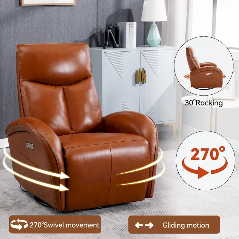 Fauteuil Inclinable Électrique en Cuir Véritable Bleu avec Pivot et Chargement USB