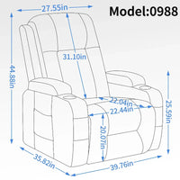 Fauteuil inclinable électrique noir pour personnes âgées avec massage vibrant, chauffage lombaire, port USB et porte-gobelets