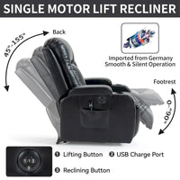 Fauteuil inclinable électrique noir pour personnes âgées avec massage vibrant, chauffage lombaire, port USB et porte-gobelets