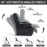 Fauteuil inclinable électrique noir pour personnes âgées avec massage vibrant, chauffage lombaire, port USB et porte-gobelets