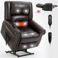 Fauteuil inclinable releveur en cuir véritable marron avec fonction de chauffage, de massage et ports USB