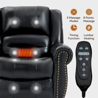 Fauteuil inclinable releveur en cuir véritable marron avec fonction de chauffage, de massage et ports USB