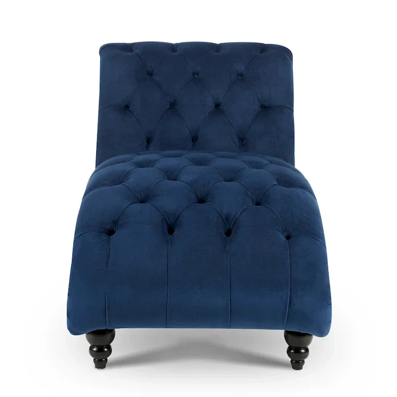 Méridienne bleue 27.17 capitonnée à boutons avec clous décoratifs