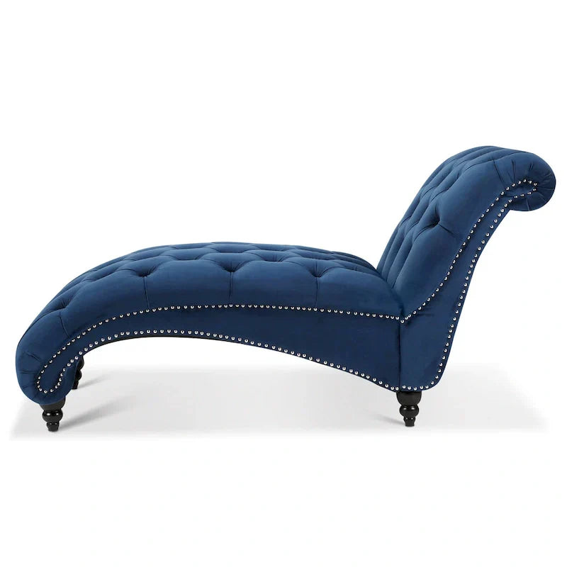 Méridienne bleue 27.17 capitonnée à boutons avec clous décoratifs