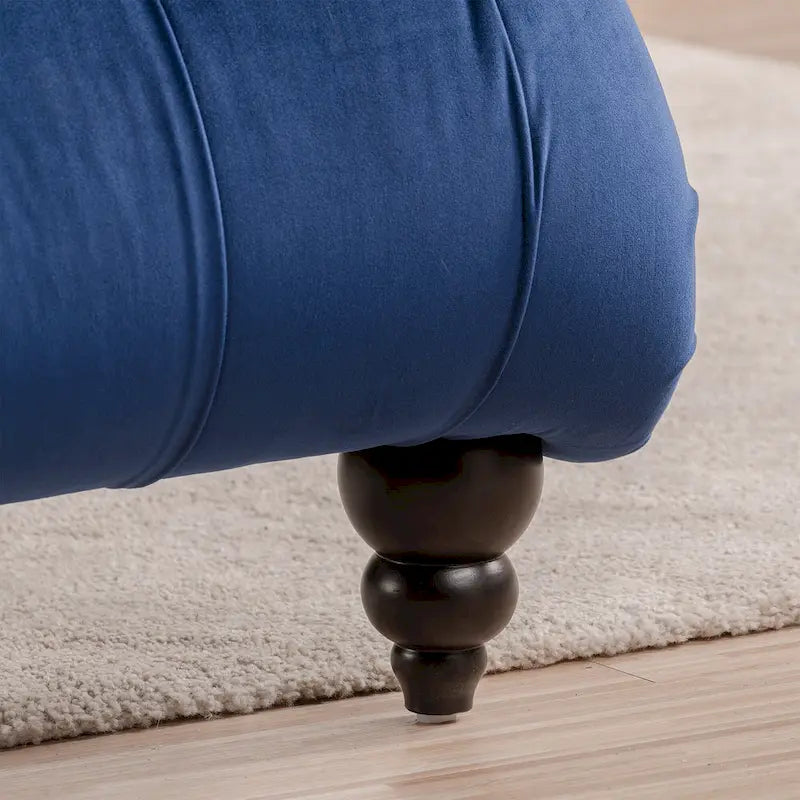 Méridienne bleue 27.17 capitonnée à boutons avec clous décoratifs