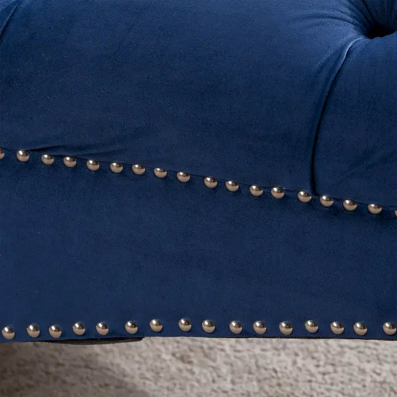 Méridienne bleue 27.17 capitonnée à boutons avec clous décoratifs