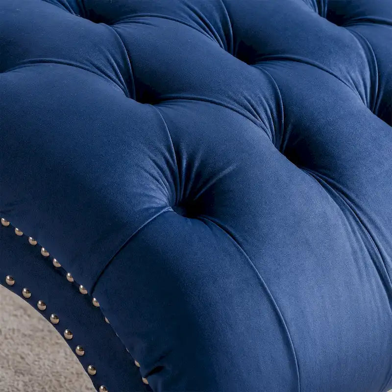 Méridienne bleue 27.17 capitonnée à boutons avec clous décoratifs
