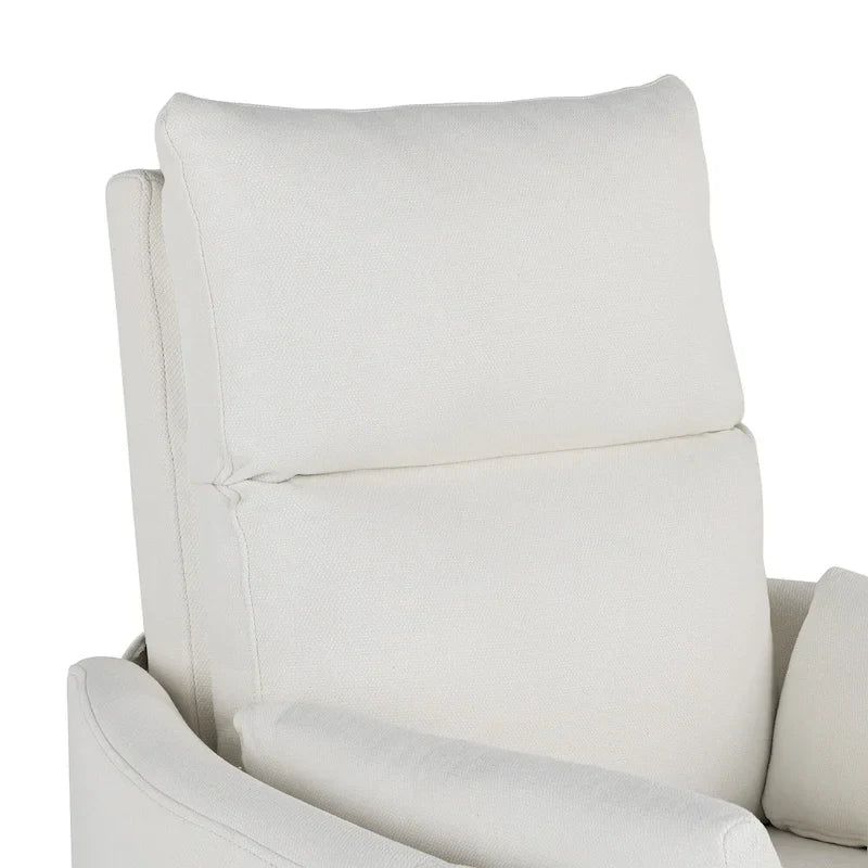 Fauteuil inclinable, pivotant et à bascule capitonné beige avec inclinaison manuelle, pivotement à 360° et deux coussins amovibles
