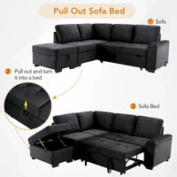 Canapé sectionnel 84.75 en forme de L 5 places avec lit escamotable, ottoman de rangement, rangement d'accoudoir dissimulé & charge USB