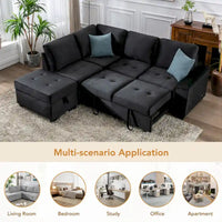 Canapé sectionnel 84.75 en forme de L 5 places avec lit escamotable, ottoman de rangement, rangement d'accoudoir dissimulé & charge USB