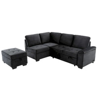 Canapé sectionnel 84.75 en forme de L 5 places avec lit escamotable, ottoman de rangement, rangement d'accoudoir dissimulé & charge USB