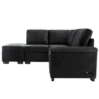 Canapé sectionnel 84.75 en forme de L 5 places avec lit escamotable, ottoman de rangement, rangement d'accoudoir dissimulé & charge USB