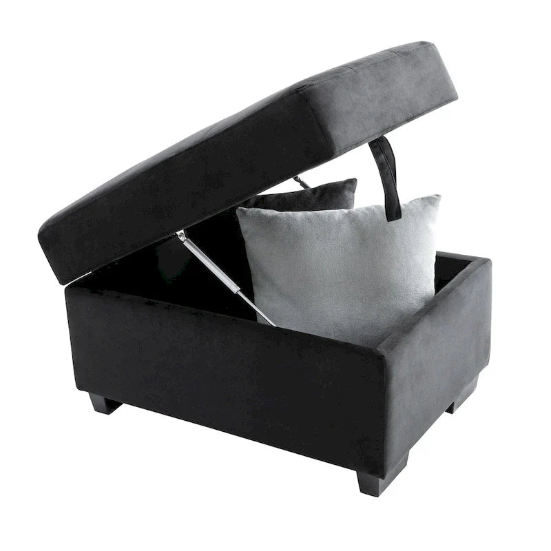 Canapé sectionnel 84.75 en forme de L 5 places avec lit escamotable, ottoman de rangement, rangement d'accoudoir dissimulé & charge USB