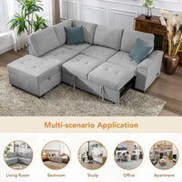 Canapé sectionnel 84.75 en forme de L 5 places avec lit escamotable, ottoman de rangement, rangement d'accoudoir dissimulé & charge USB