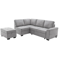 Canapé sectionnel 84.75 en forme de L 5 places avec lit escamotable, ottoman de rangement, rangement d'accoudoir dissimulé & charge USB