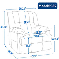Fauteuil inclinable vert surdimensionné en tissu avec pivotement à 360°, fonction bascule et commandes manuelles pour un confort maximal