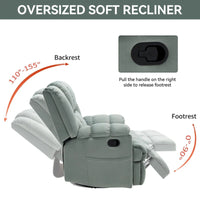 Fauteuil inclinable vert surdimensionné en tissu avec pivotement à 360°, fonction bascule et commandes manuelles pour un confort maximal