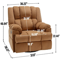 Fauteuil inclinable vert surdimensionné en tissu avec pivotement à 360°, fonction bascule et commandes manuelles pour un confort maximal