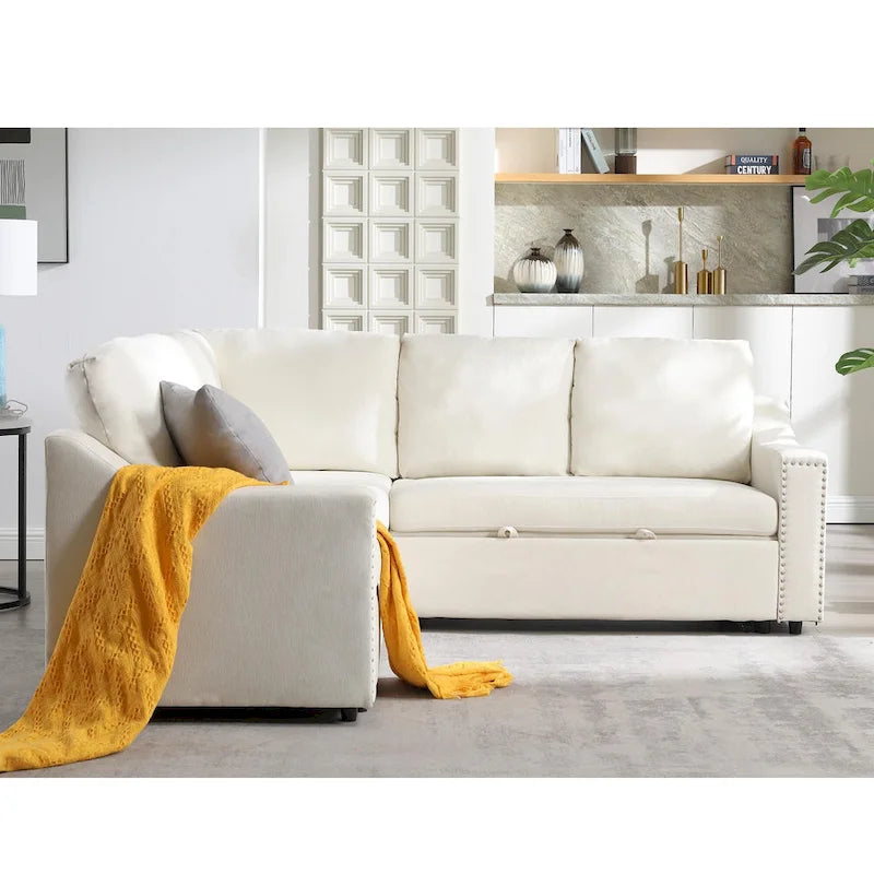 Canapé sectionnel en L 5 places de 81,5 po avec lit escamotable et 6 coussins, divan d'angle multifonction pour le salon