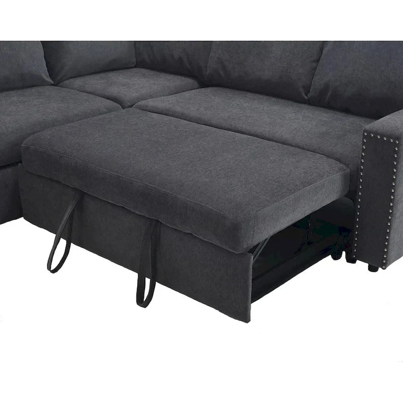 Canapé sectionnel en L 5 places de 81,5 po avec lit escamotable et 6 coussins, divan d'angle multifonction pour le salon
