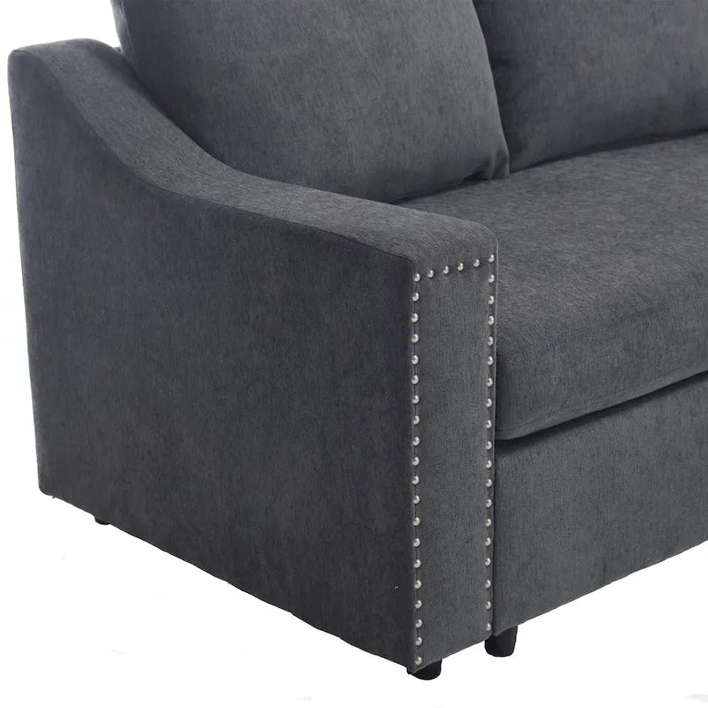 Canapé sectionnel en L 5 places de 81,5 po avec lit escamotable et 6 coussins, divan d'angle multifonction pour le salon