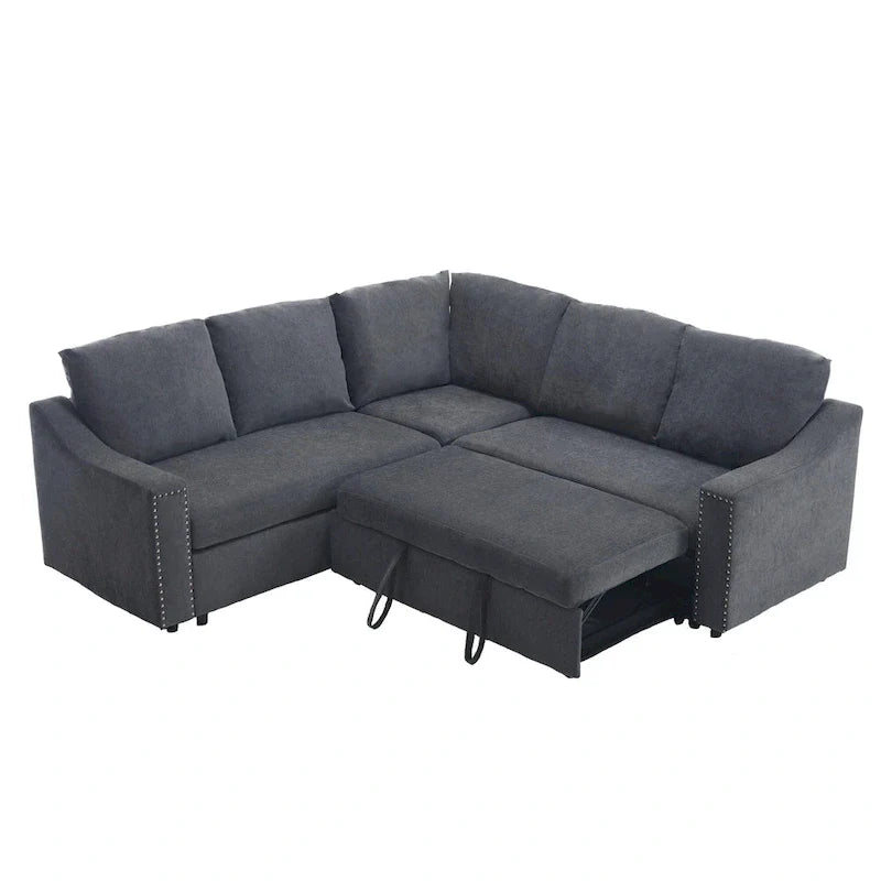 Canapé sectionnel en L 5 places de 81,5 po avec lit escamotable et 6 coussins, divan d'angle multifonction pour le salon