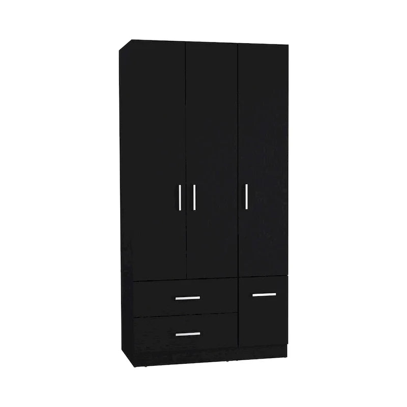 Armoire moderne quatre portes de 35,4 po avec 2 tiroirs, six étagères et tringle