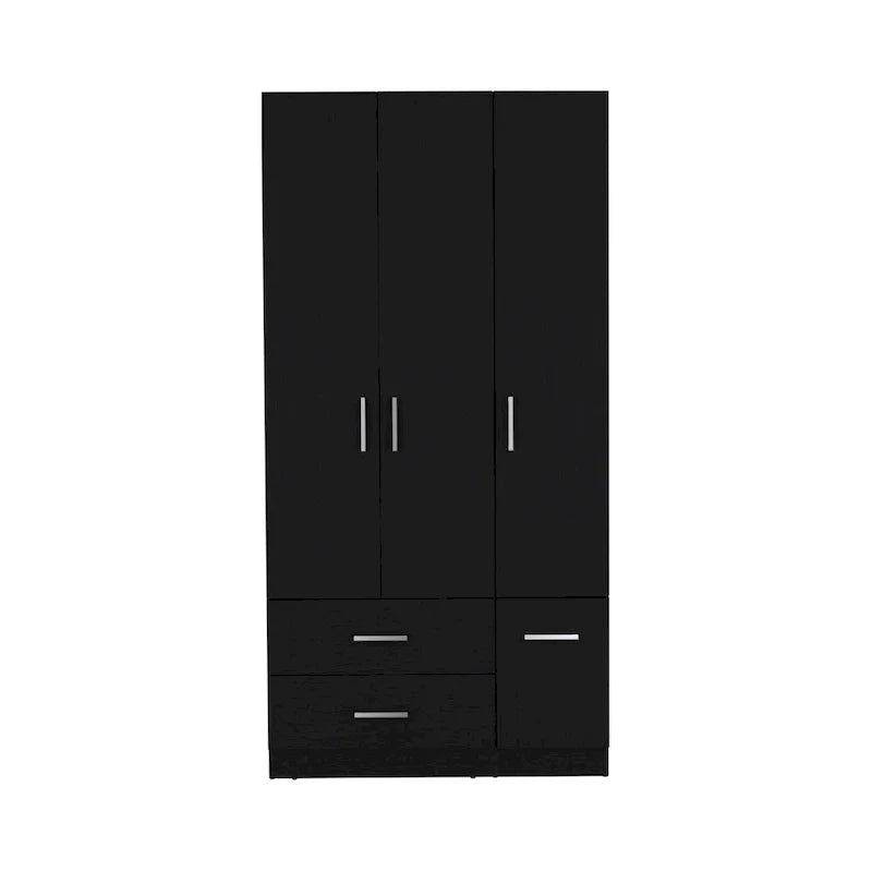 Armoire moderne quatre portes de 35,4 po avec 2 tiroirs, six étagères et tringle