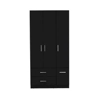35.4 Armoire moderne à quatre portes avec 2 tiroirs, six étagères et une tringle de penderie