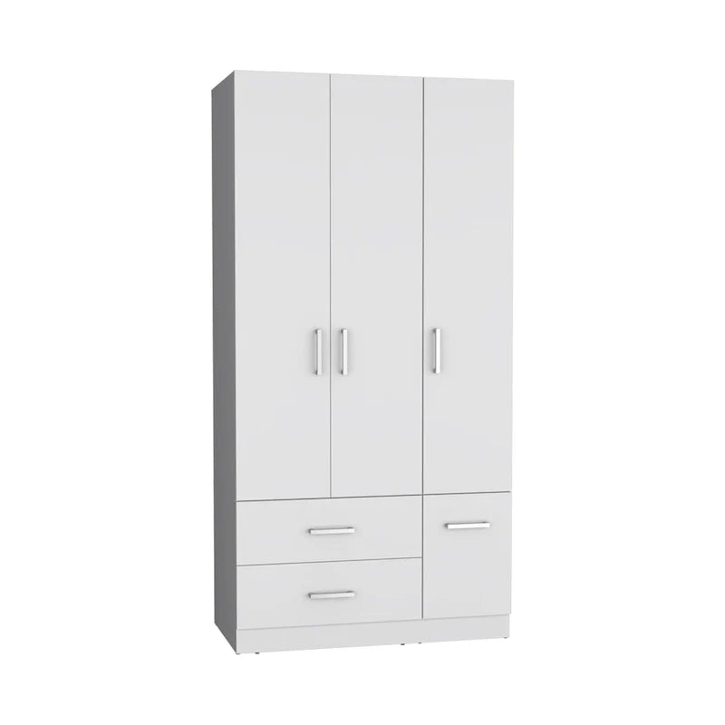 Armoire moderne quatre portes de 35,4 po avec 2 tiroirs, six étagères et tringle