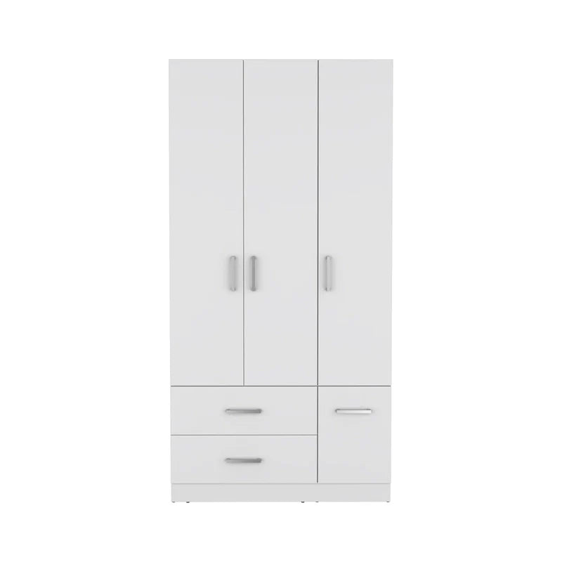 Armoire moderne quatre portes de 35,4 po avec 2 tiroirs, six étagères et tringle