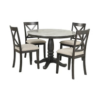 Ensemble de salle à manger 5 pièces en bois de style moderne avec table ronde et 4 chaises rembourrées