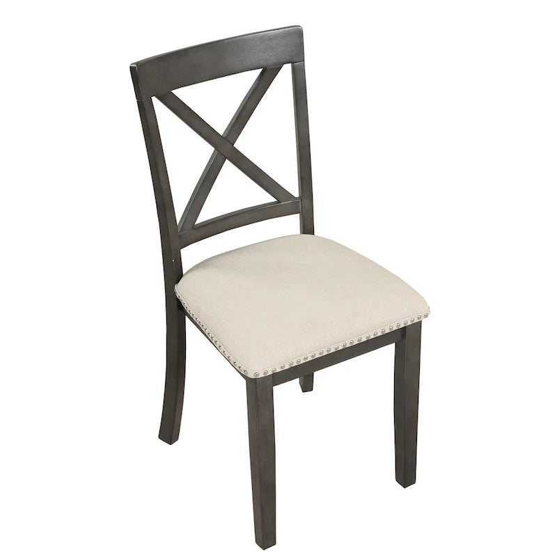 Ensemble de salle à manger 5 pièces en bois de style moderne avec table ronde et 4 chaises rembourrées