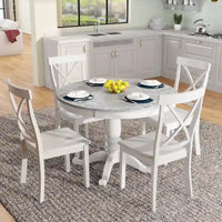 Ensemble de salle à manger 5 pièces en bois de style moderne avec table ronde et 4 chaises rembourrées