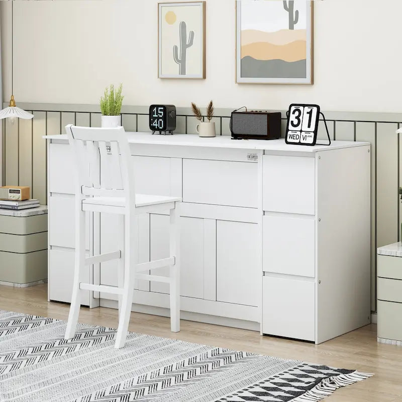 Lit escamotable avec tiroirs, placards et ports USB