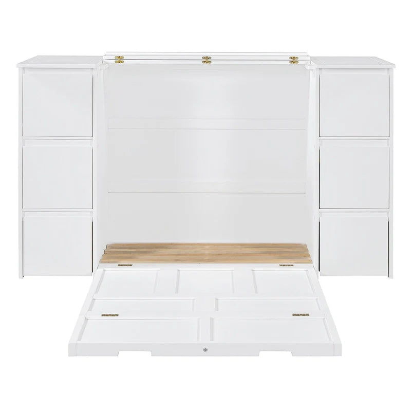 Lit escamotable avec tiroirs, placards et ports USB