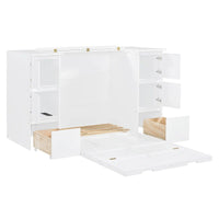 Lit escamotable avec tiroirs, placards et ports USB