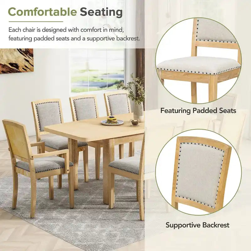 Ensemble de table à manger en bois 7 pièces avec table extensible & 6 chaises