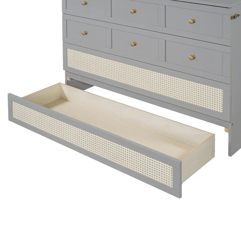 Lit escamotable gris deux places avec rangements modulables et grands tiroirs