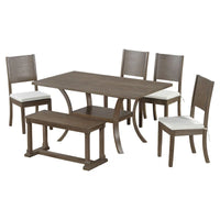 Ensemble de table à manger 6 pièces de style moderne avec 4 chaises à coussins amovibles, étagère de rangement et banc