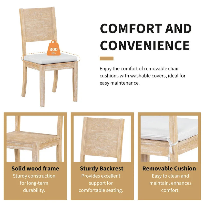 Ensemble de table à manger 6 pièces de style moderne avec 4 chaises à coussins amovibles, étagère de rangement et banc