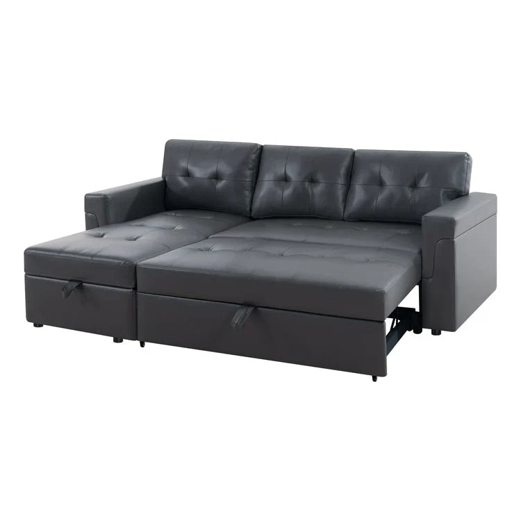 Canapé sectionnel convertible réversible avec lit escamotable, méridienne de rangement dissimulée et pieds durables