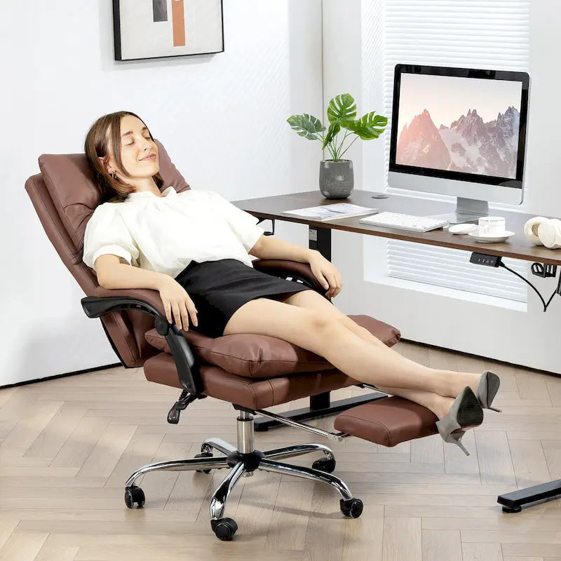 Vinsetto Chaise de bureau de massage inclinable chauffante à vibration en microfibre