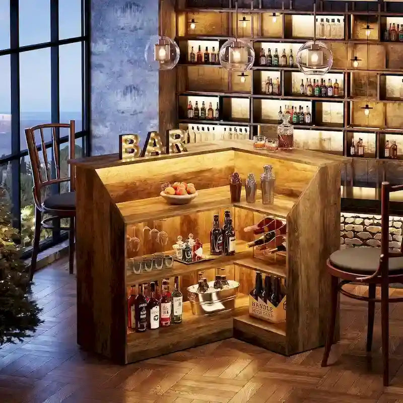 Cabinet bar en L avec porte-verres à pied pour pub à domicile