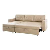 Canapé sectionnel convertible réversible avec lit escamotable, méridienne de rangement dissimulée et pieds durables