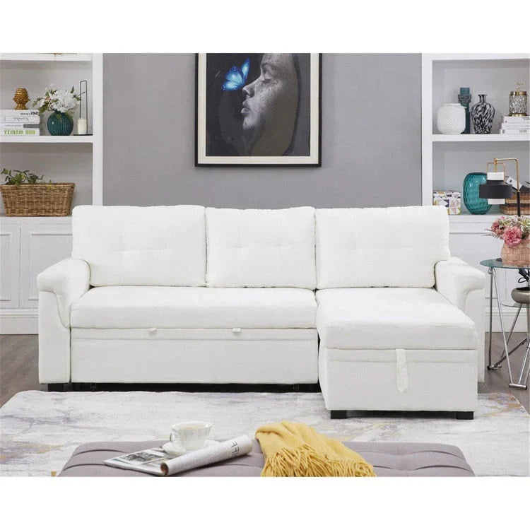 Canapé sectionnel convertible réversible avec lit escamotable, méridienne de rangement dissimulée et pieds durables