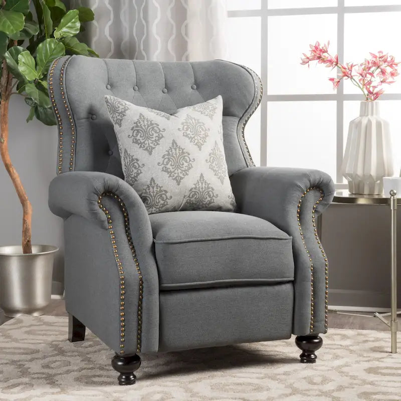 Walder Fauteuil inclinable en tissu capitonné à clous décoratifs par Christopher Knight Home