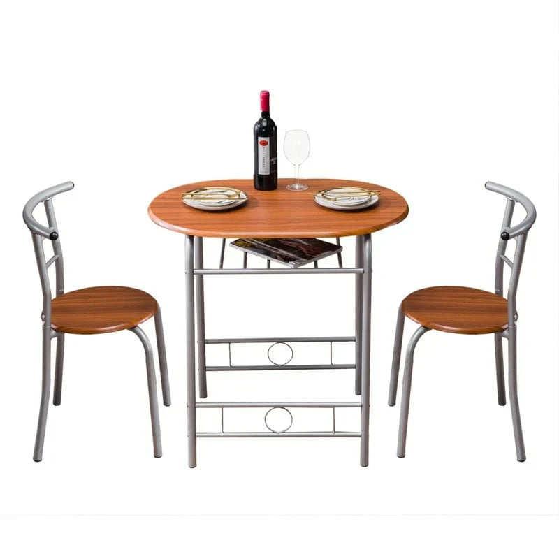 Ensemble de table de bar petit-déjeuner 3 pièces argent / marron clair